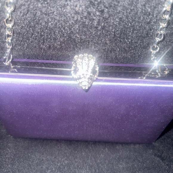 Kurt Geiger Purple Clutch with Silver cross body Chain EUC - Picture 2 of 7